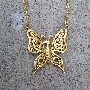 Gold Tone Butterfly Necklace